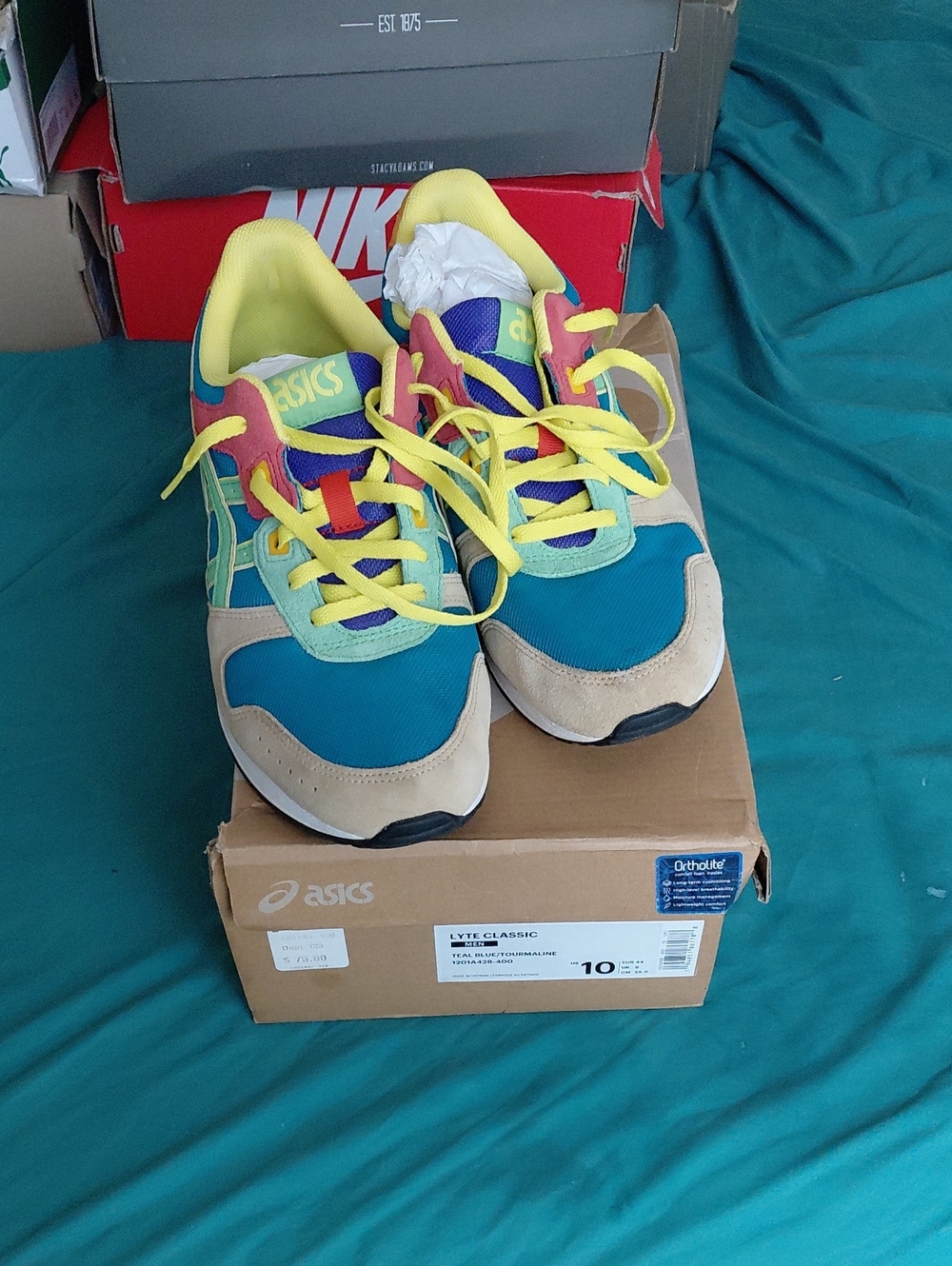 Asics Mens Sneakers in Teal, Yellow and Beige